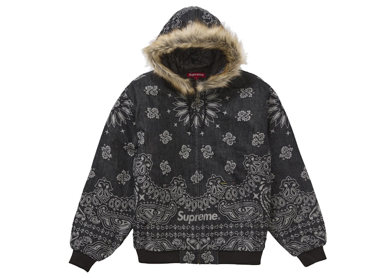 Supreme Bandana Jacquard Denim Hooded Work Jacket Black Men's
