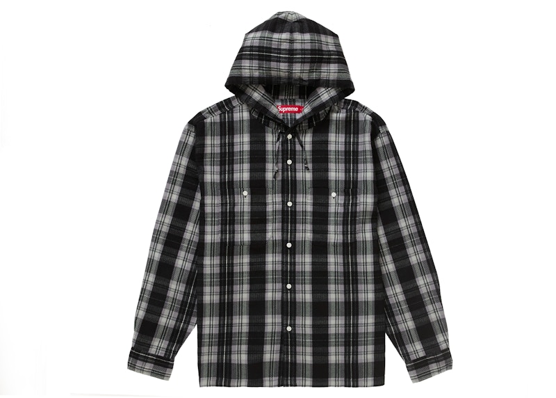 Supreme Printed Hooded Flannel Shirt Black Men's - SS24 - US
