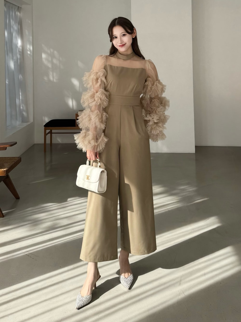 LEJA】ボリュームチュールスリーブオールインワンパンツドレス 2点