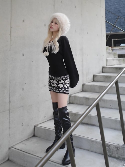 ノルディックパネルニットミニワンピース（ワンピース）｜Darich