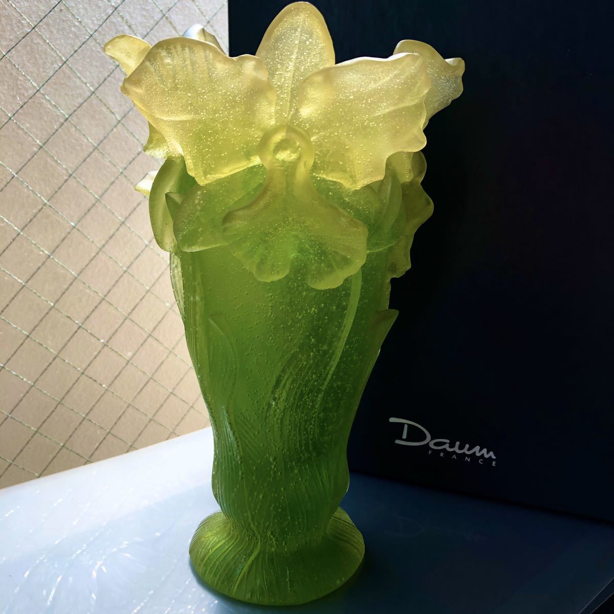 Daum ドーム グリーンの花 パートドべール ガラス クリスタルDaum