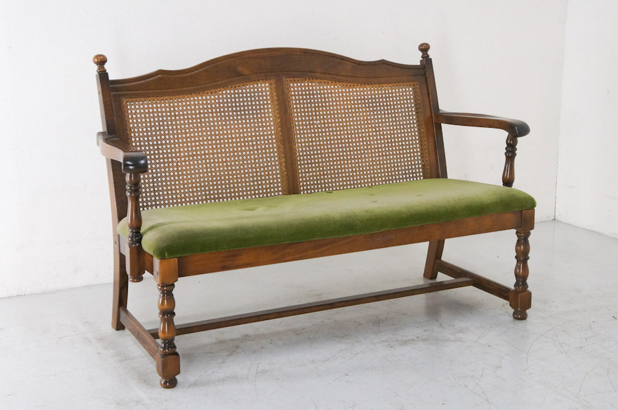 昭和レトロ オールド カリモク グリーン モケット コーナーソファ②