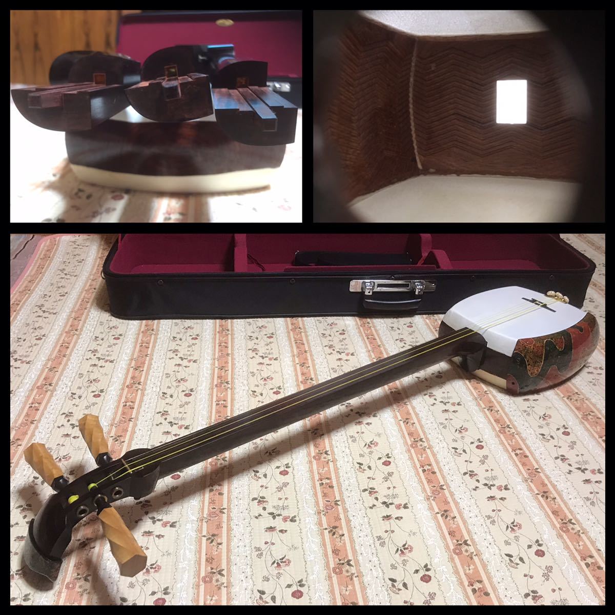 三味線 細棹 紫檀 平溝 丸打胴 人工皮 和楽器 【公式通販】