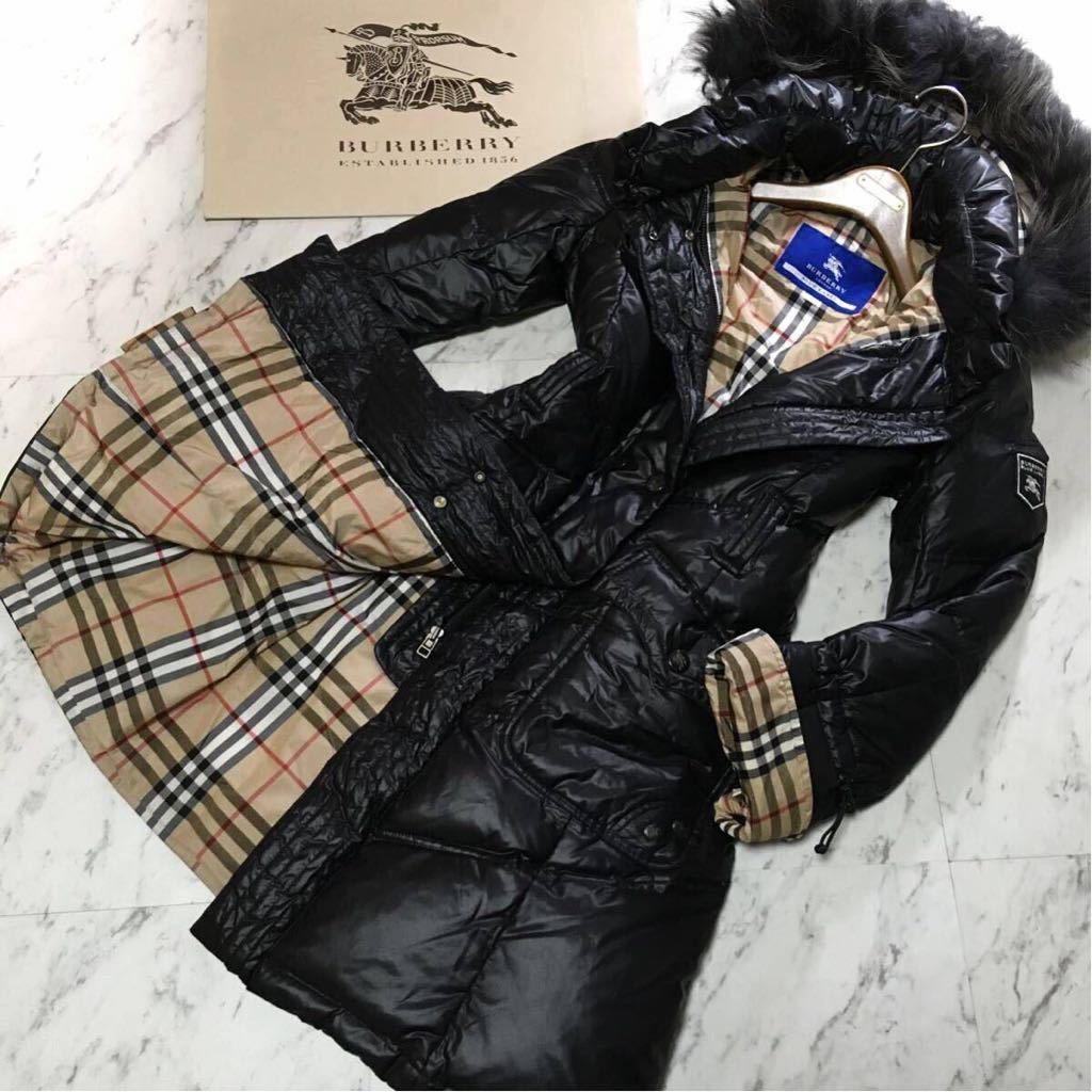 BURBERRY BLUE LABEL ポンチョ ノバチェック ファー 裏起毛 BURBERRY