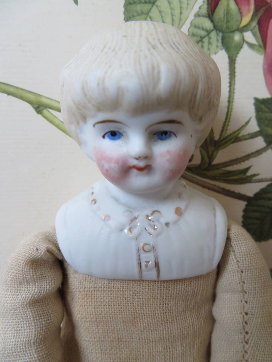 アンティーク 青いボネのパリアンドール ビスクドール アンティーク