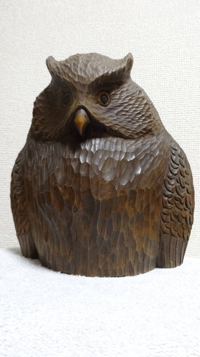 蝦夷縞梟 エゾシマ フクロウ 一刀彫 木彫