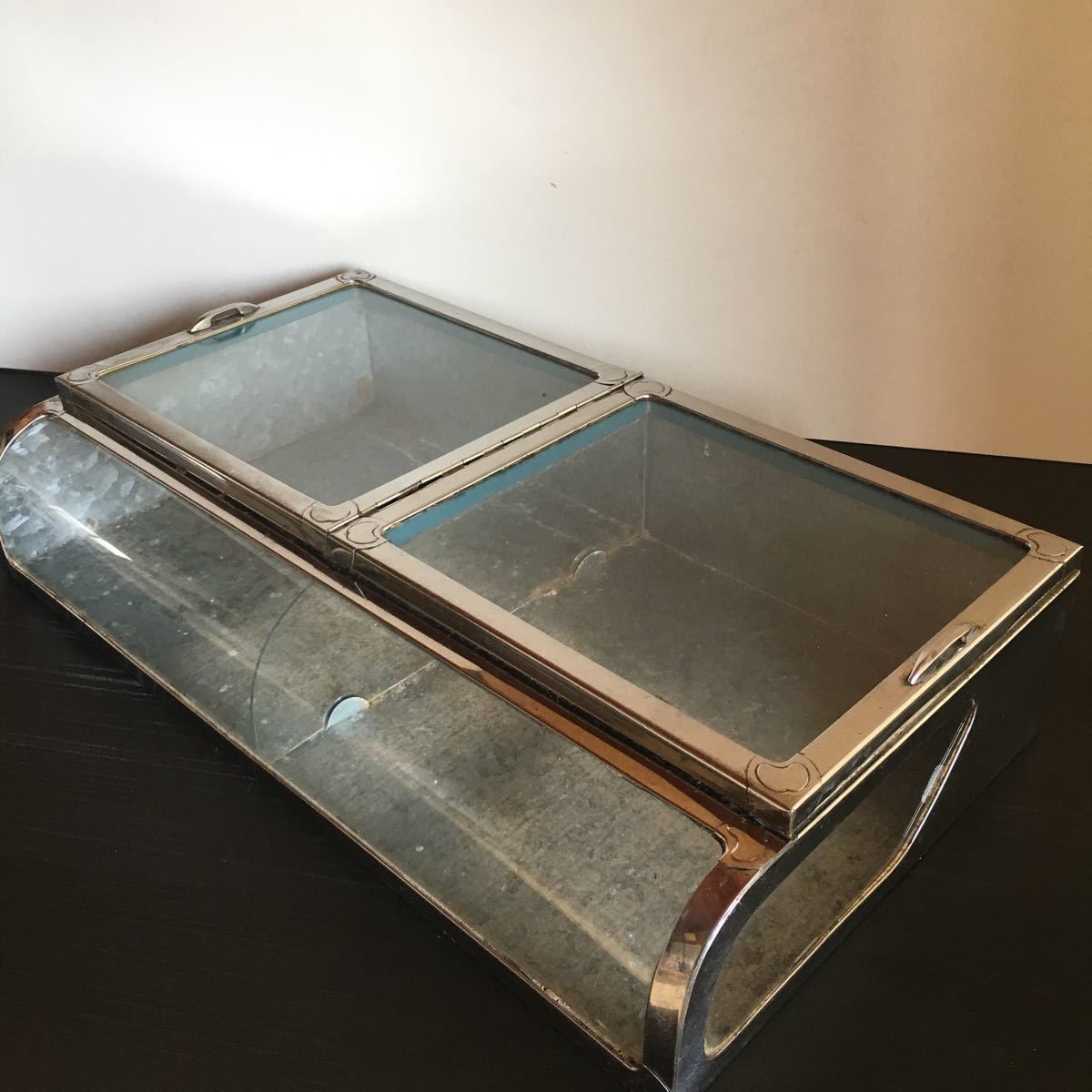 アンティーク 駄菓子ケース ガラスケース ブリキ 蓋付き ショーケース