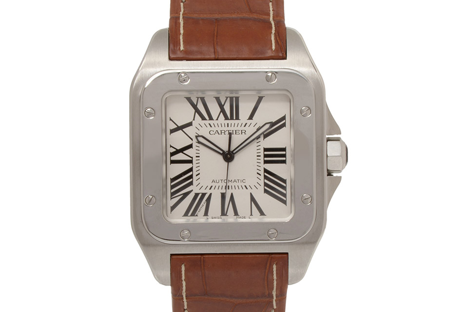 サントス100 LM SS/革ベルト メンズ 自動巻き W20073X8