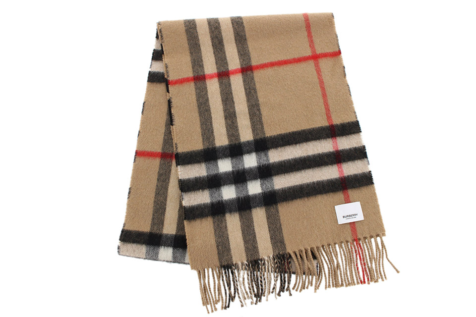 マフラー チェック柄 カシミヤ ベージュ