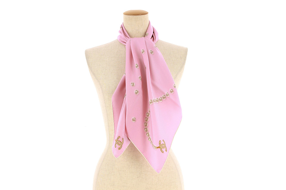 スカーフ パール柄 シルク ピンク 13P