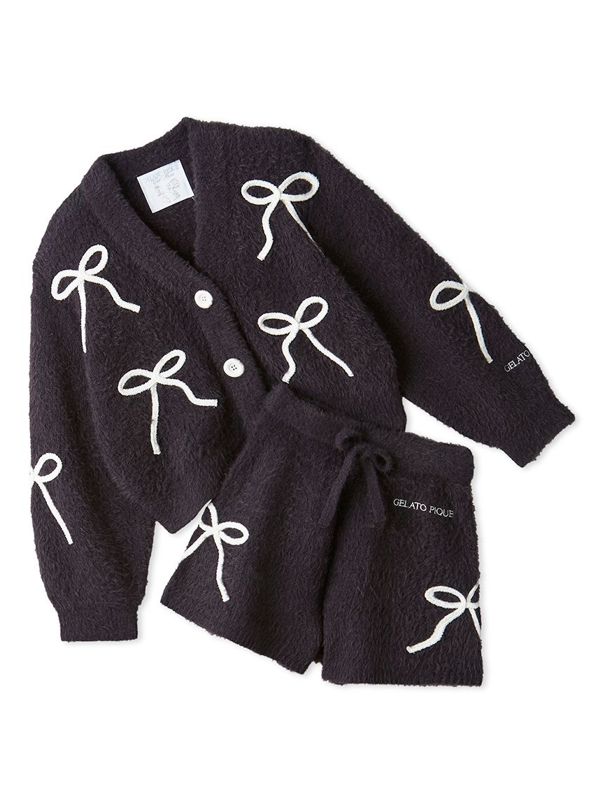 JUNIOR】リボンフェザーカーディガン&ショートパンツセット(トップス