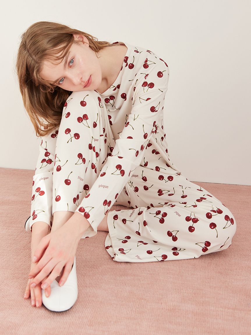 チェリー柄ロングパンツ(ロングパンツ)｜ルームウェア・パジャマ通販の