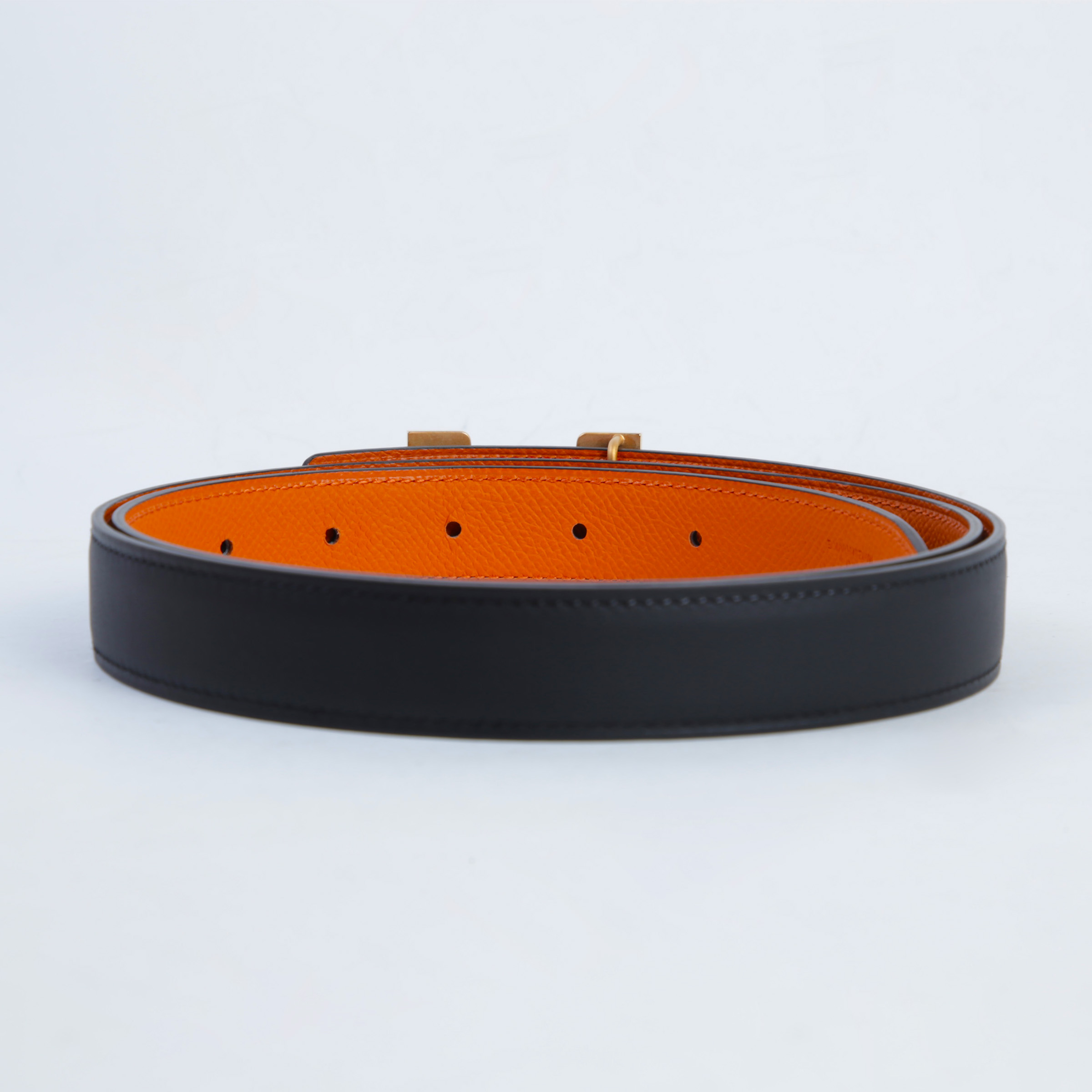 ランク SA HERMÈS エルメス Hベルト オレンジ ブラック (89) エプソン