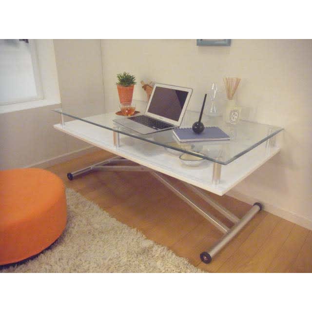 飛散防止フィルム貼りガラス 二重天板昇降式リフティングテーブル 幅