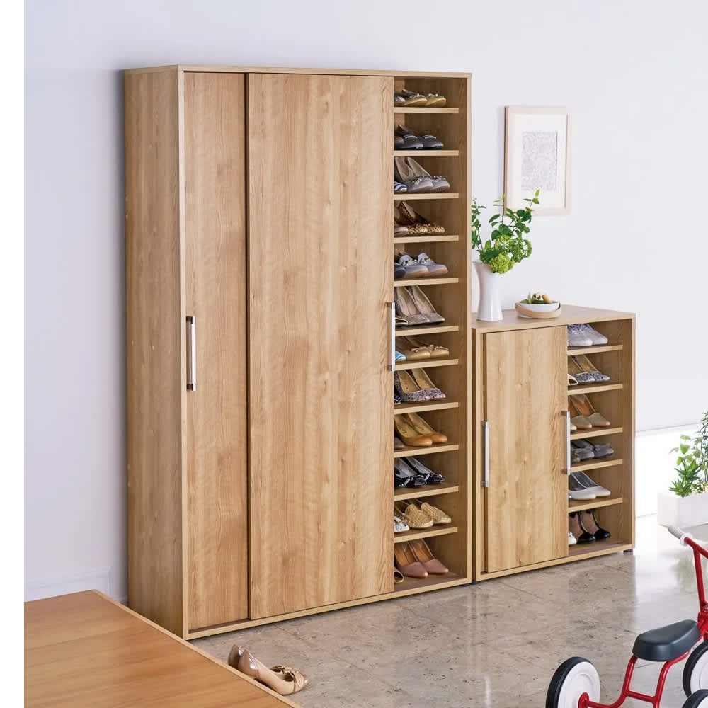 天然木調引き戸シューズボックス ハイ（高さ182cm） 幅114cm奥行40cm