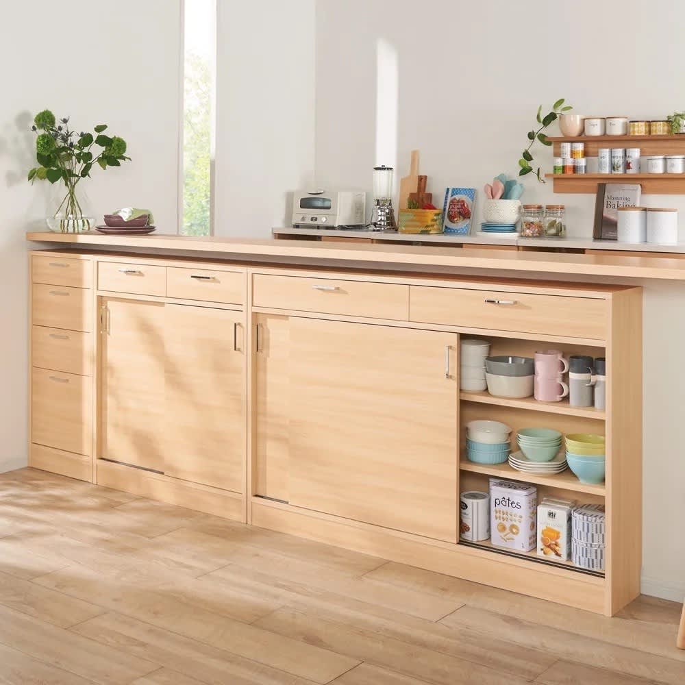 高さサイズオーダー引き出し付き収納庫 引き戸収納 幅90奥行25cm高さ70