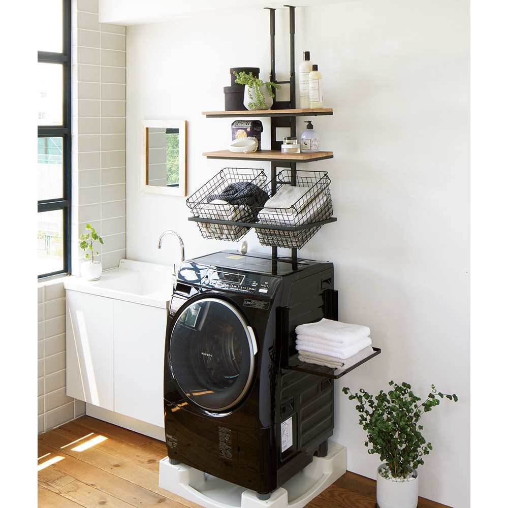 1本脚ですっきり置ける カフェ風スマートランドリーラック 棚2段