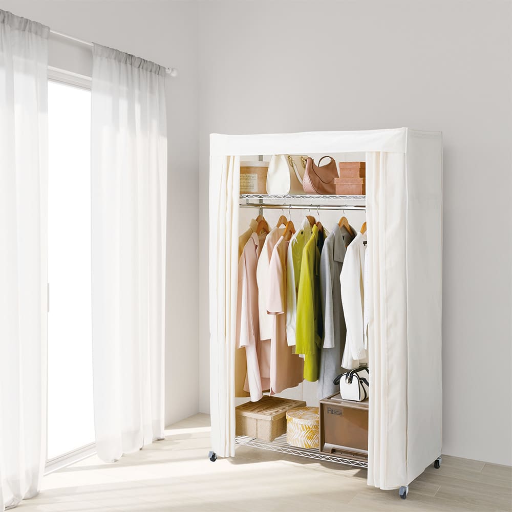 洗えるカバー付き 頑丈ハンガーラック ロータイプ・幅121cm 通販