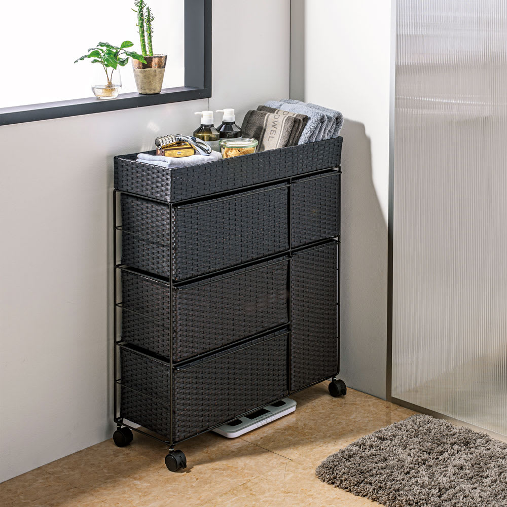 省スペースラタン調ランドリーチェスト 引き出し5杯タイプ 幅66cm奥行