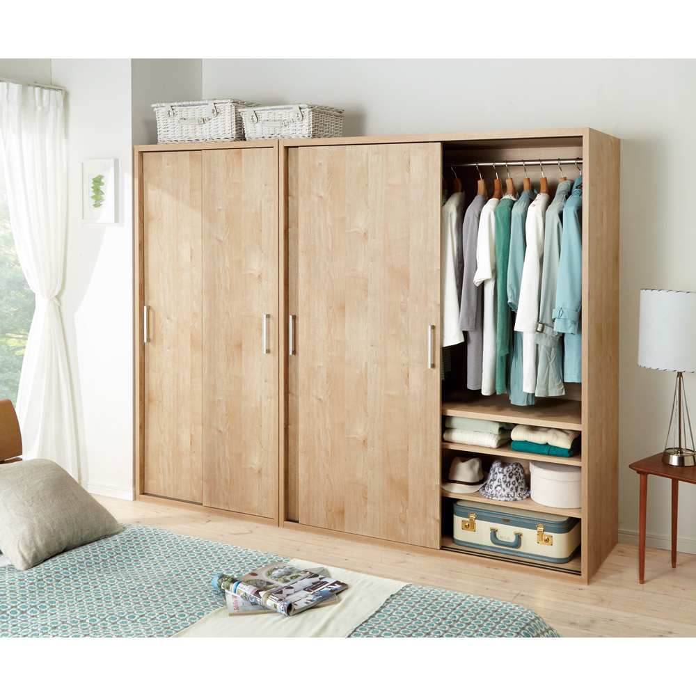 オシャレな北欧風デザイン】天然木調 引き戸クローゼットハンガー 幅