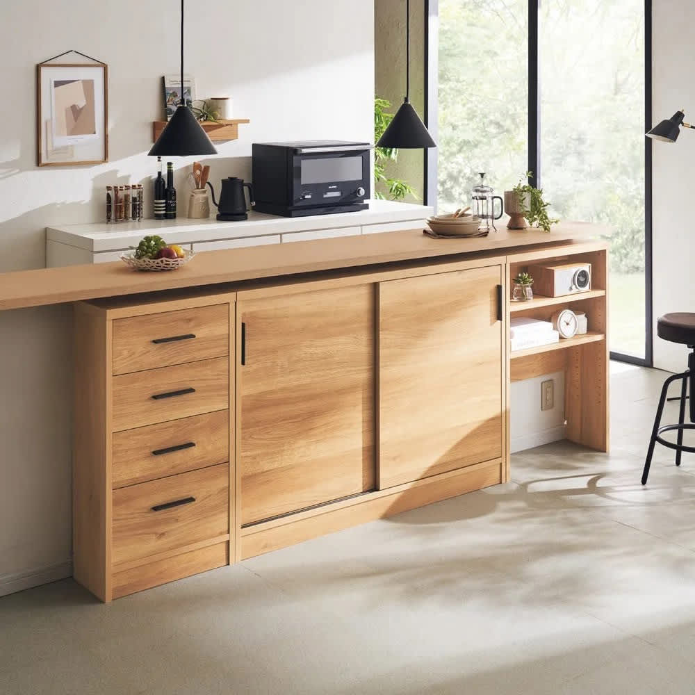 引き戸カウンター下収納庫 奥行23高さ87cmタイプ 引き出し・幅44.5cm