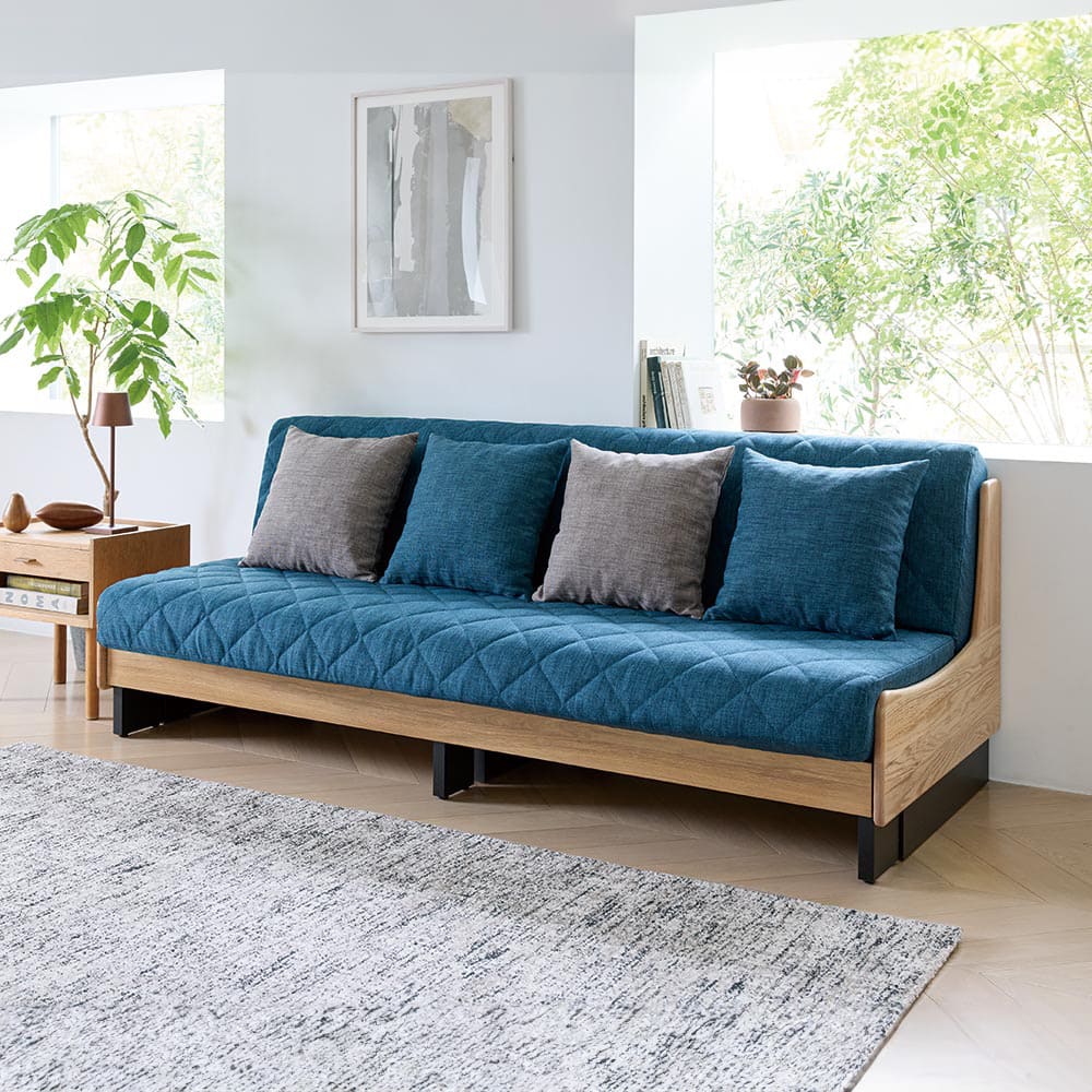 ダークブルー ソファベッド 付属クッション付き ダークブルー ソファ