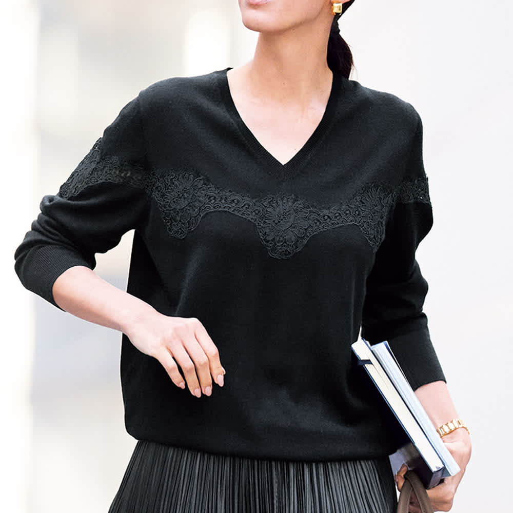 フランスレース使い Vネック ニットプルオーバー 通販 - ディノス