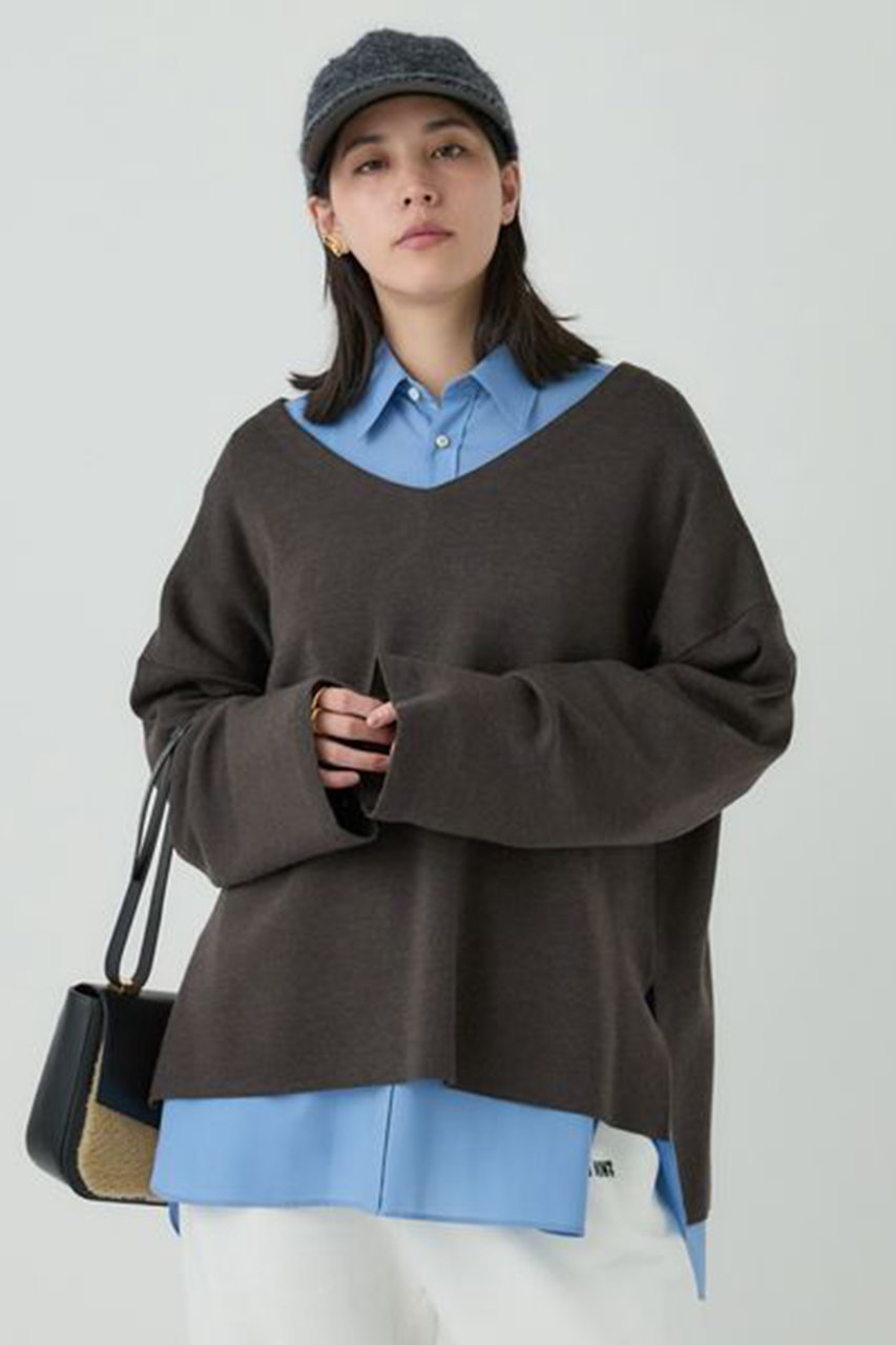 Chaos(カオス)｜シエラウールVネックニット/ブラウン の通販｜ELLESHOP