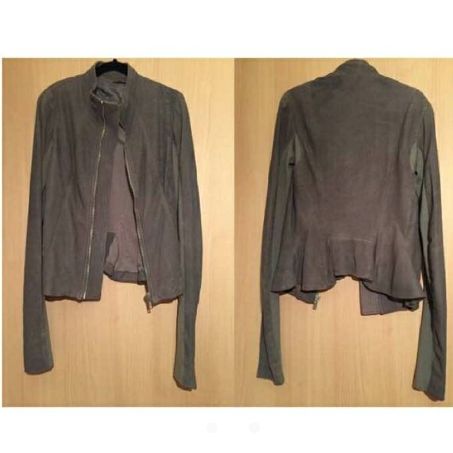 Rick Owensグレーレザージャケット Rick Owens ラムレザー ハイネック