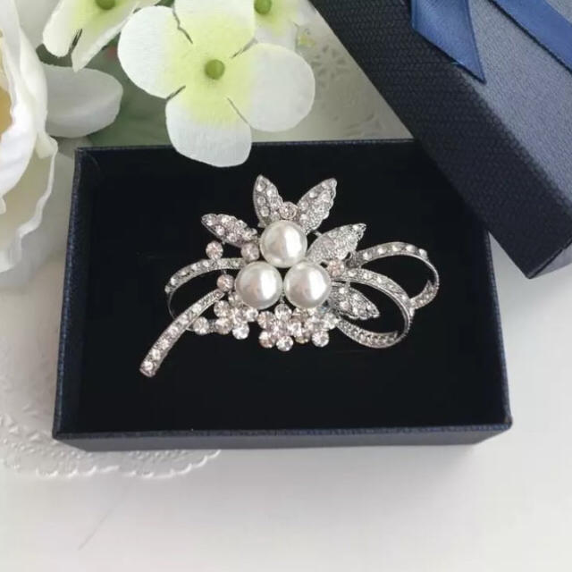 入園入学♡パールのお花とパヴェダイヤのリボン ブローチ♡ミキモト お