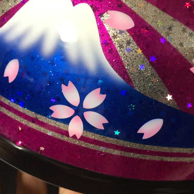星型ラメ キャンディーピンク 富士日章 コルク半 ヘルメット 桜吹雪 の