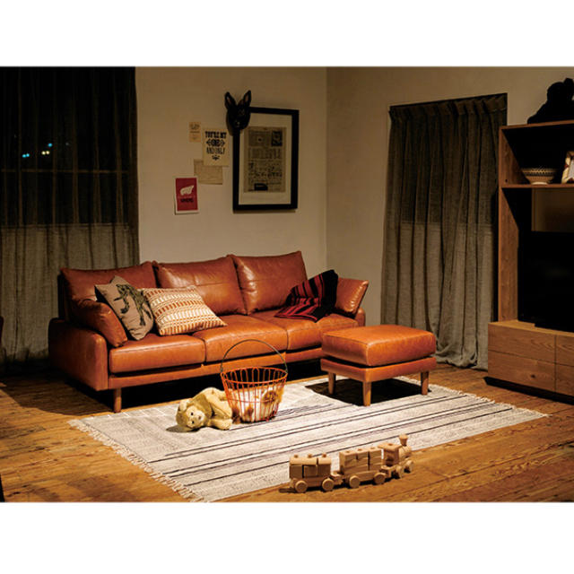 unico - unico VINT(ヴィント)レザーソファ 3シーター オットマン付き