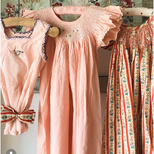 Bonjour diary スモッキング刺繍 ワンピース(4Y) used bonjour Bonjour