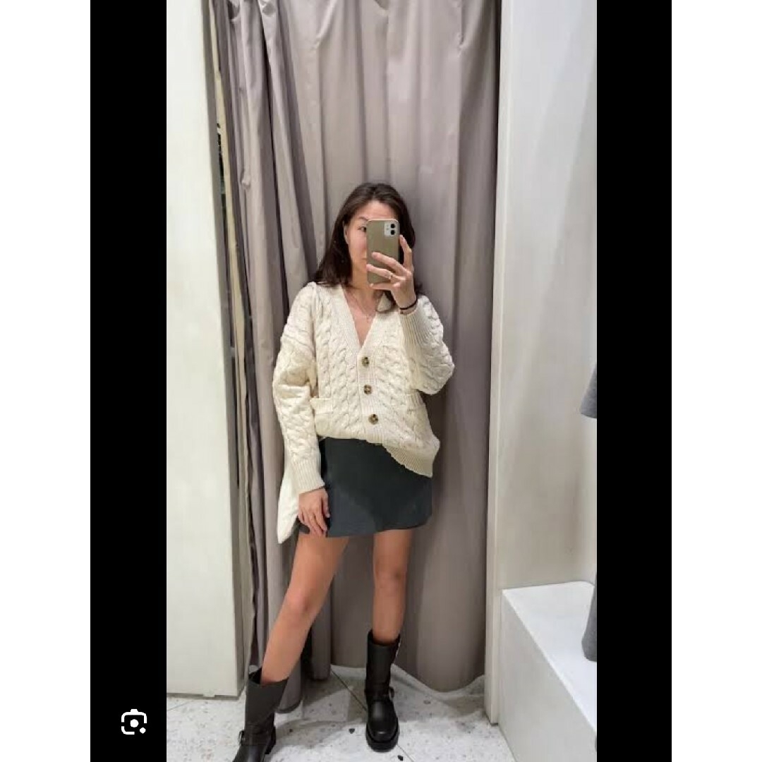 ZARA - ZARA ウールブレンド ケーブルニット カーディガン Lサイズ