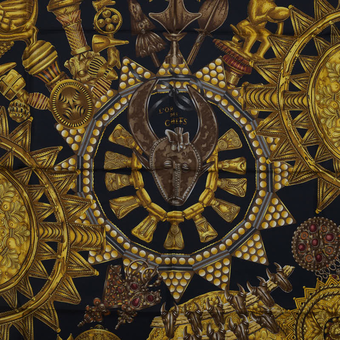 HERMES - エルメス カレ90 LOR DES CHEFS 首長達の金 スカーフ シルク