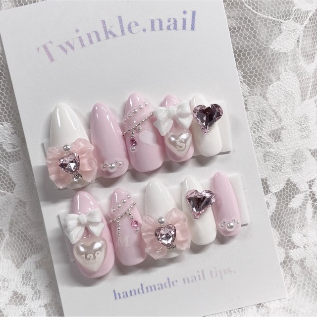 ネイルチップ量産型フレンチガーリー推しネイルワンホンフレンチネイル