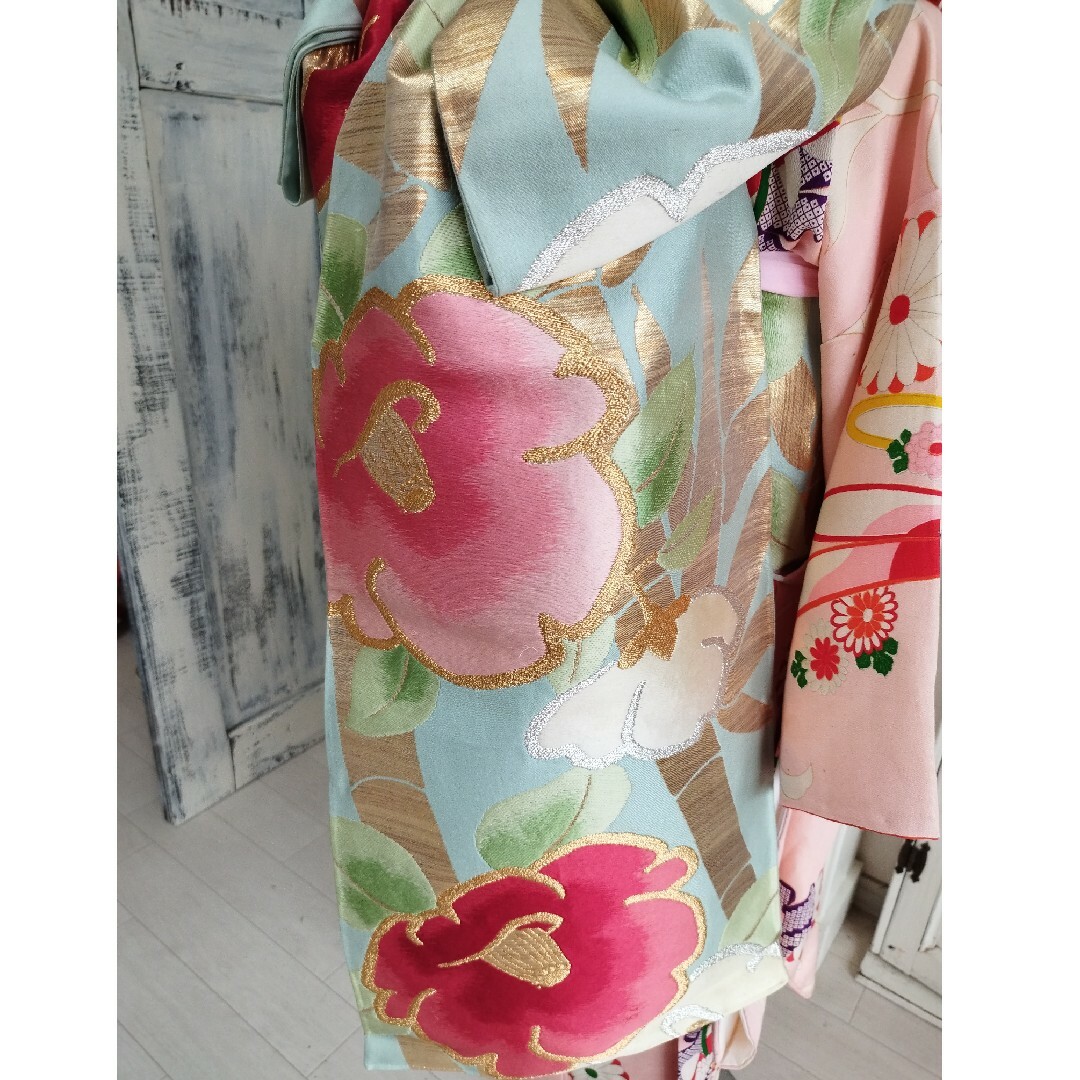 アンティークくすみブルーのだらりの帯☆作り帯の通販 by しの｜ラクマ