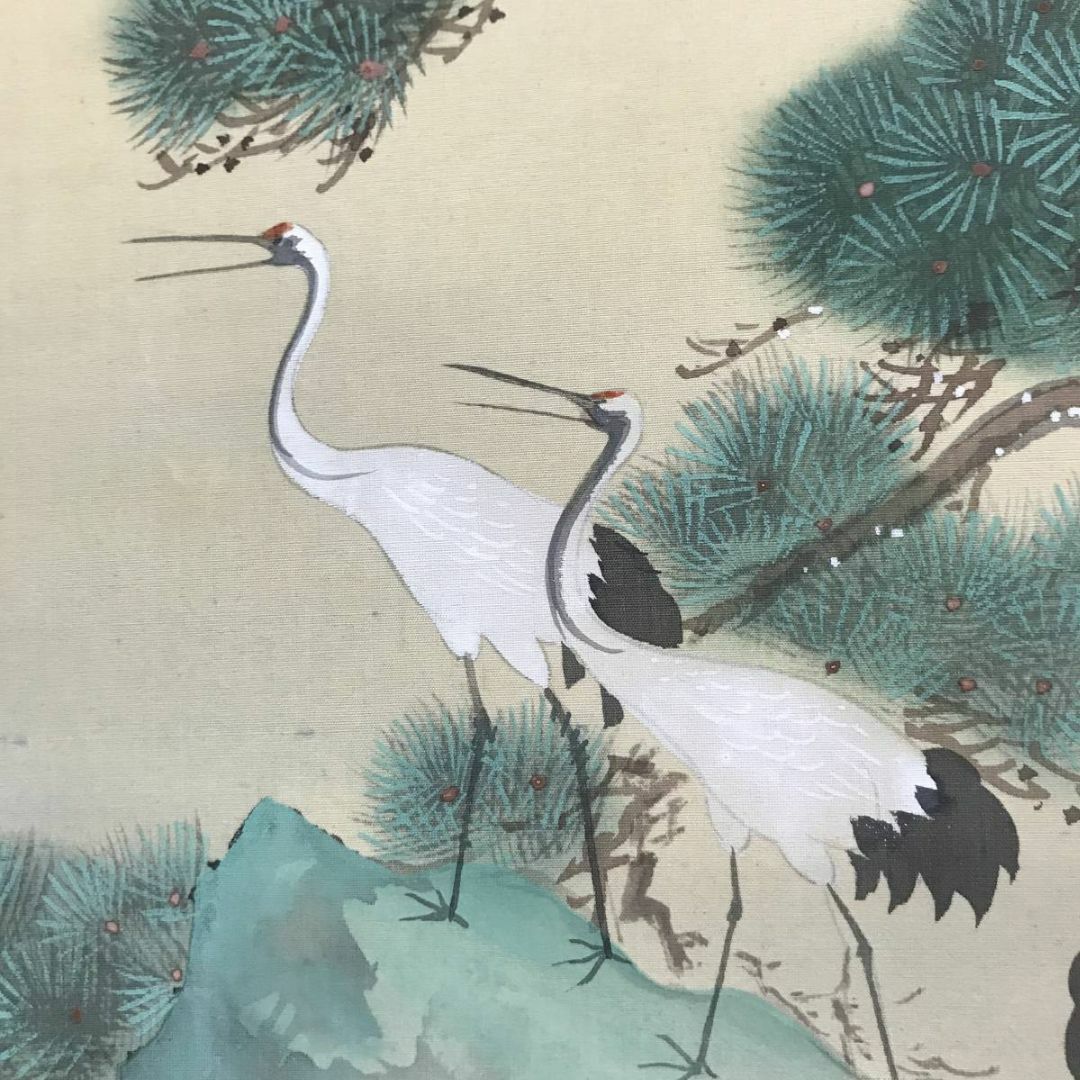 真作/狩野岑信/竹に鶴図/祝掛軸/正月掛軸/掛軸/名家伝来/AK-403 真作