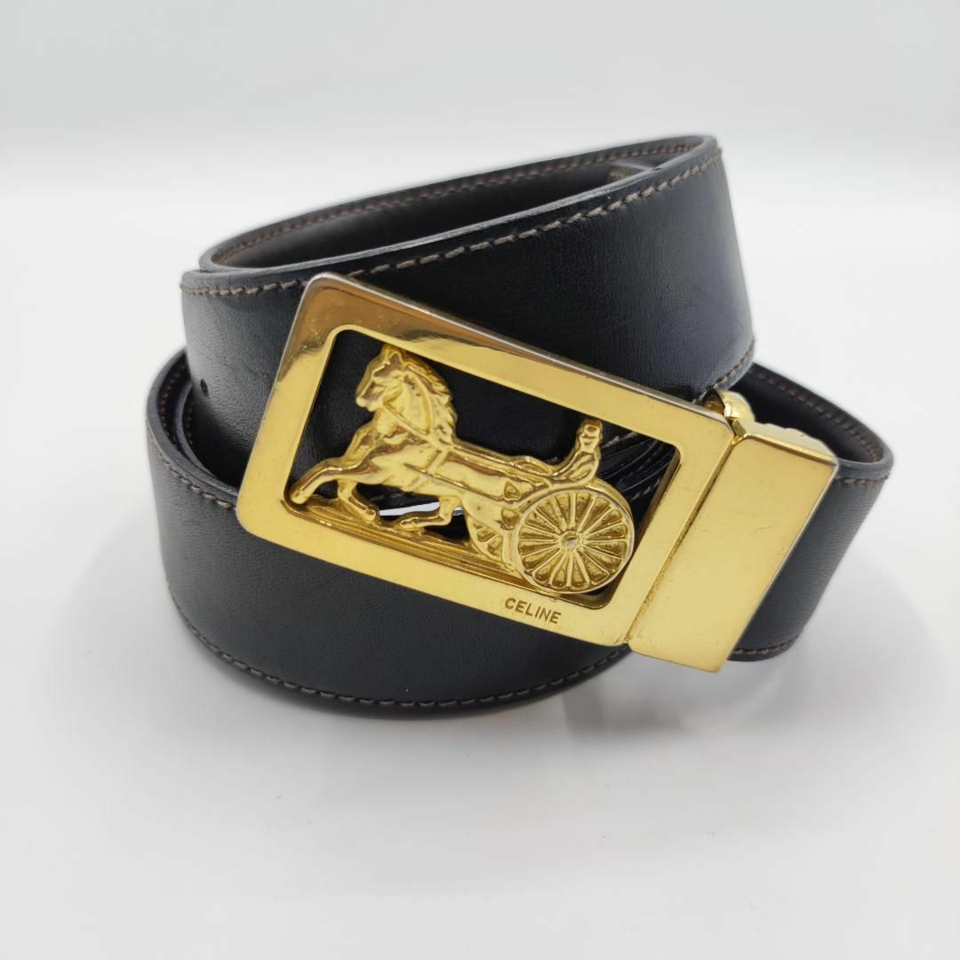 CELINE - CELINE ベルト レザー ブラック 馬車金具 ゴールド金具