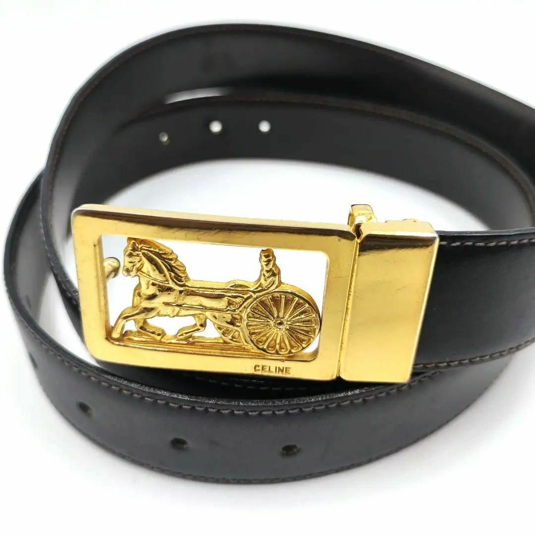 CELINE - CELINE ベルト レザー ブラック 馬車金具 ゴールド金具