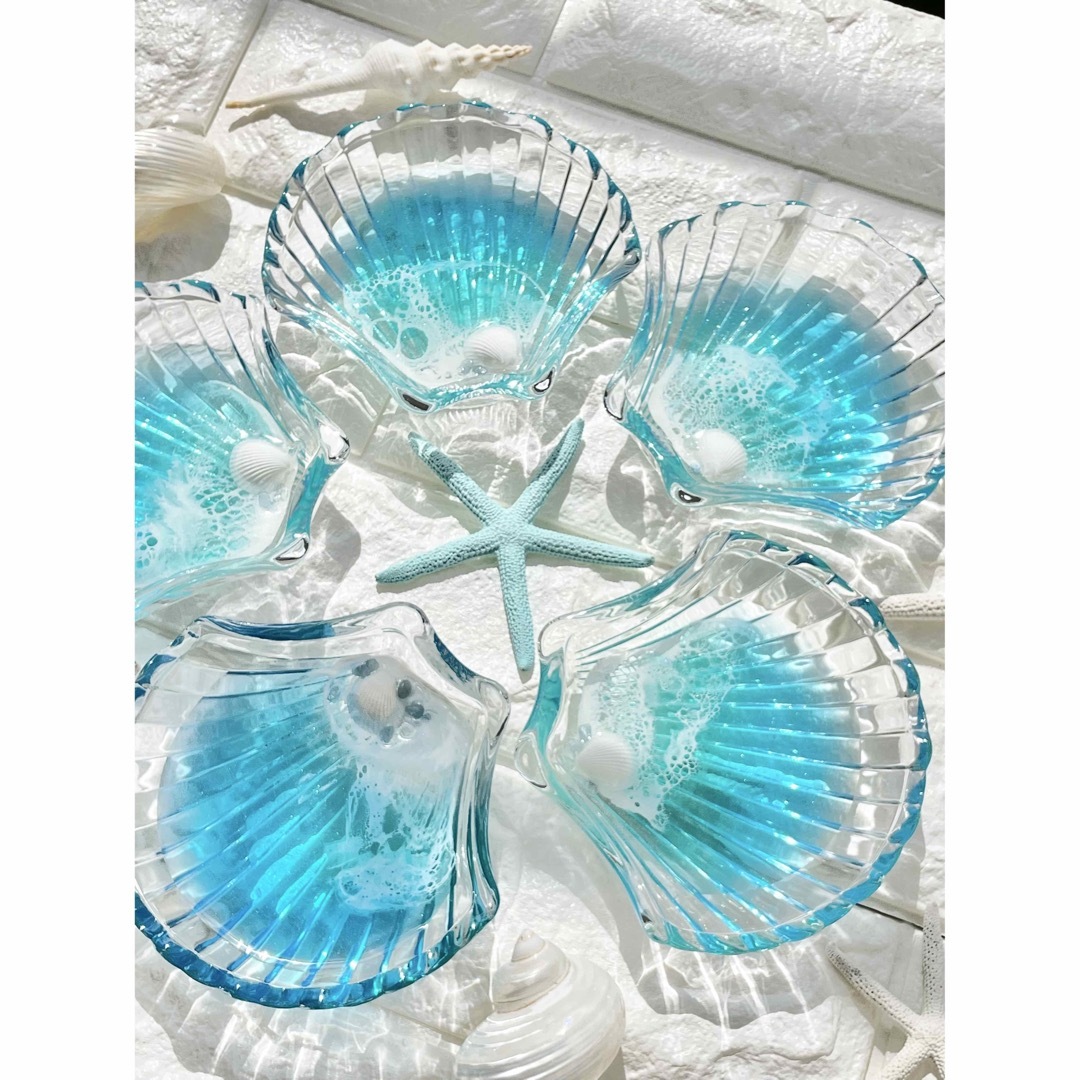 ほたて貝殻【125】レジンアート 青 アクセサリートレイ 海 食器 海のお