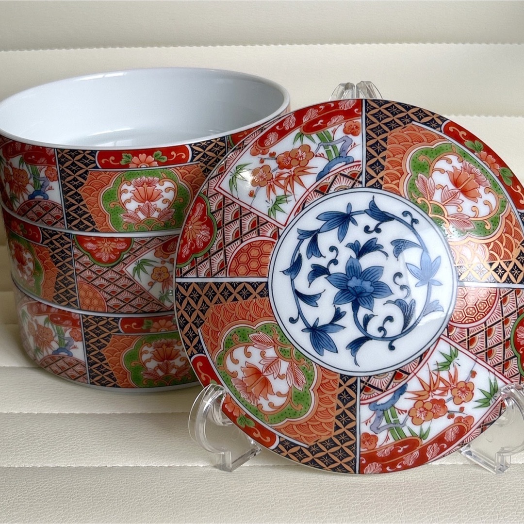 有田焼 - 三洋陶器 龍峰窯 林斎 古伊万里 三段重 蓋付き重ね鉢 金彩