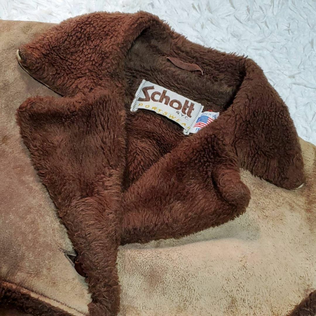 schott - L ショット レザー ムートンジャケット 茶 革調くるみボタン