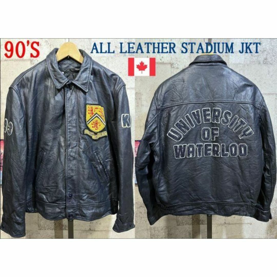 VINTAGE - カナダ 90'S カレッジ オールレザー スタジャン 42 大学