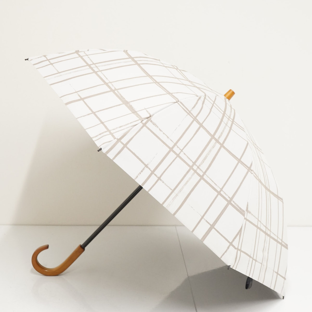 サンバリア100 完全遮光折日傘 USED品 2段折 格子柄 モカ レトロ