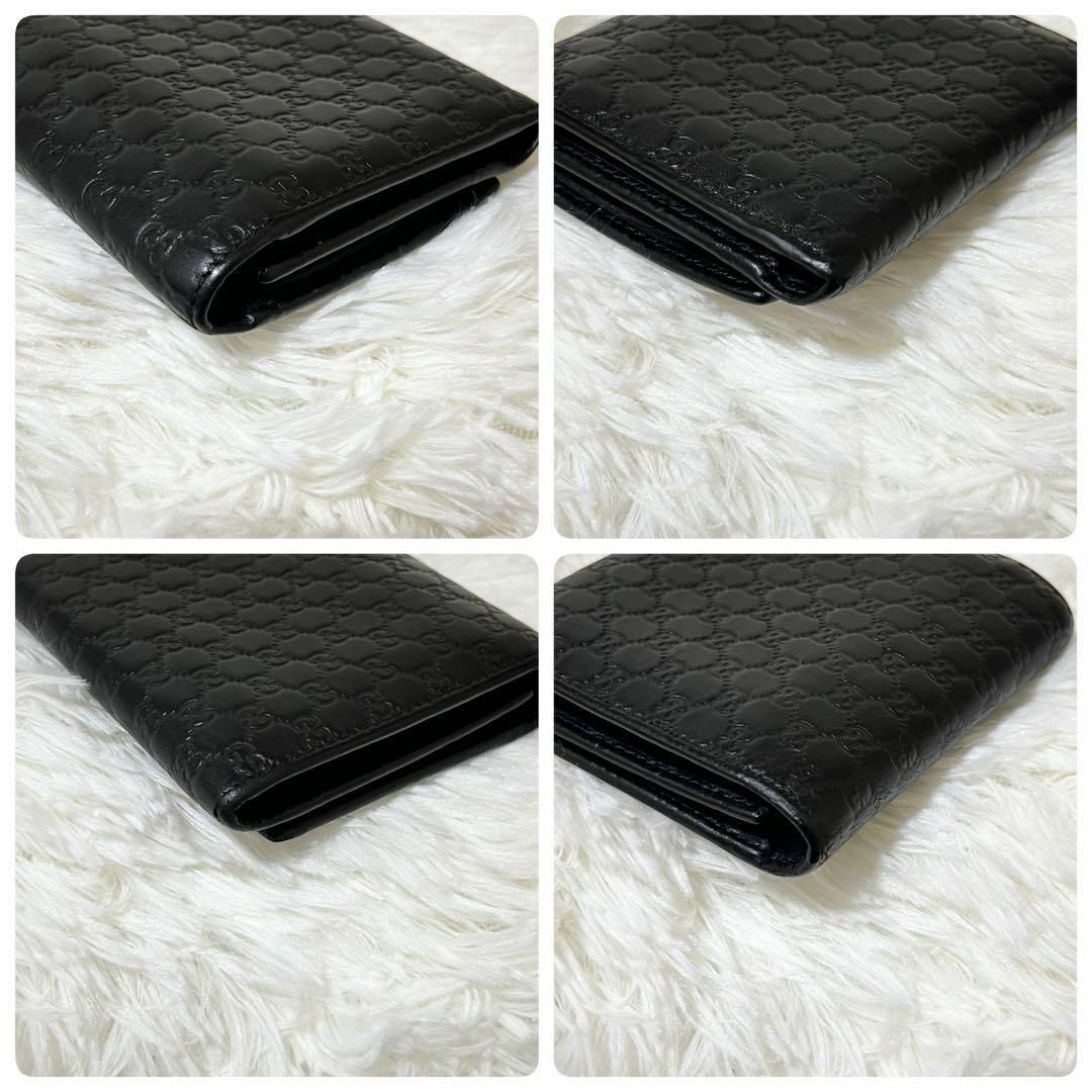 GUCCI - GUCCI 三つ折り 財布 マイクロシマ GG 革 ホック 黒 プレート