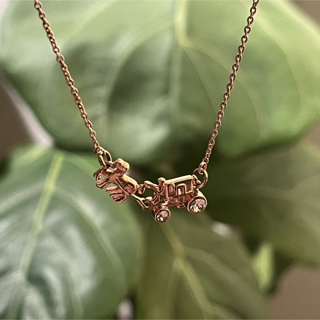 COACH - COACH コーチ ピンクゴールド 馬車×クリスタルネックレス ロゴ