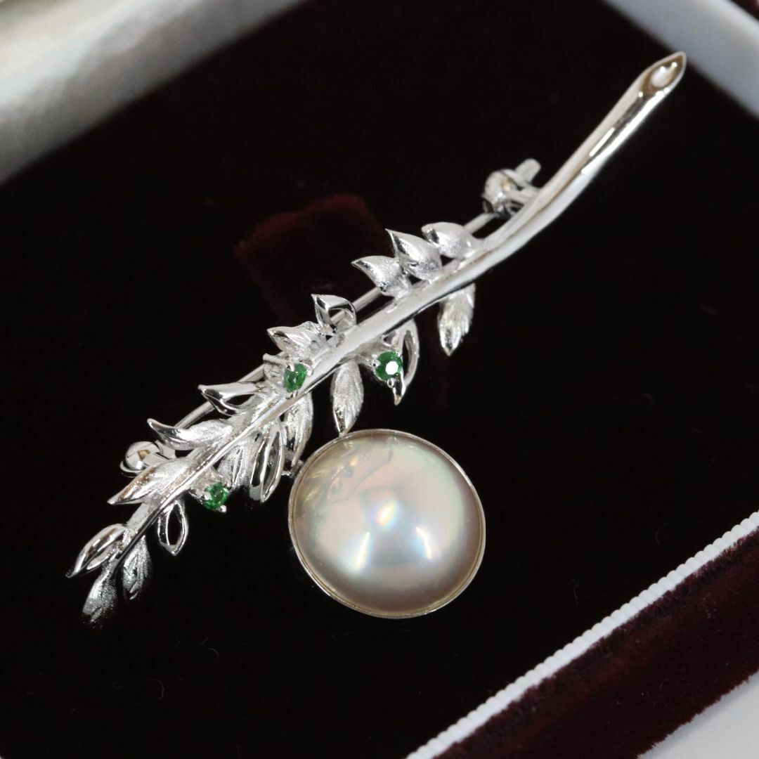 田崎真珠 K18WG マベパール ダイヤモンド ブローチ兼ペンダントトップ