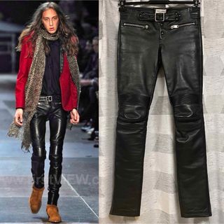 13AW サンローランパリ バイカーレザーパンツ オールレザー