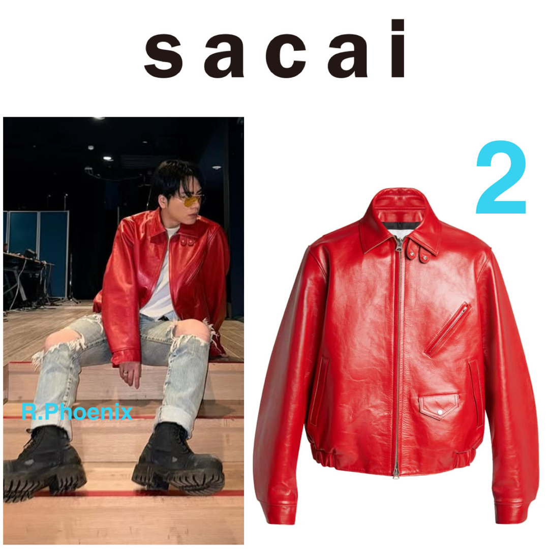 sacai - 【SACAI】25SS ZIP UP LEATHER JACKET RED 2の通販 by R